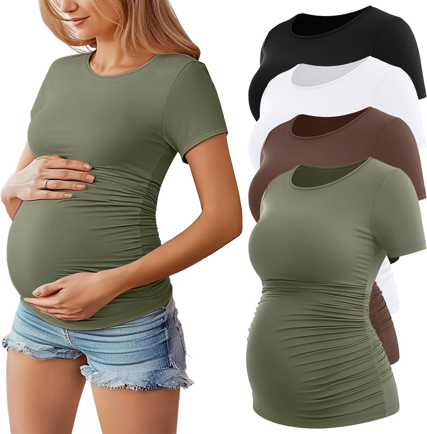 Huukeay Maternity Shirts 4 Pack Casual Cotton Tee for Moms