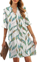 Womens V-Neck Ruffled Short Sleeve Dress - Casual Summer Shift Dresses