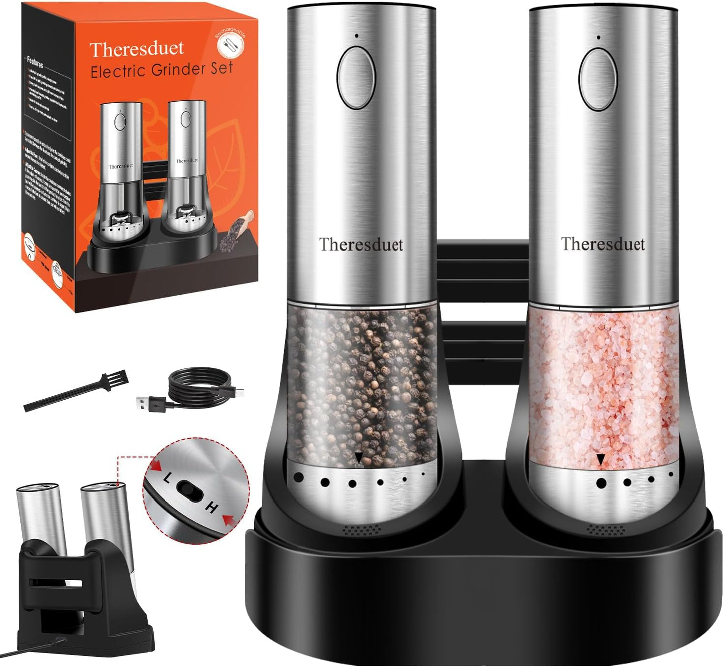 Upgraded Electric Salt and Pepper Grinder Set with Adjustable Speed
