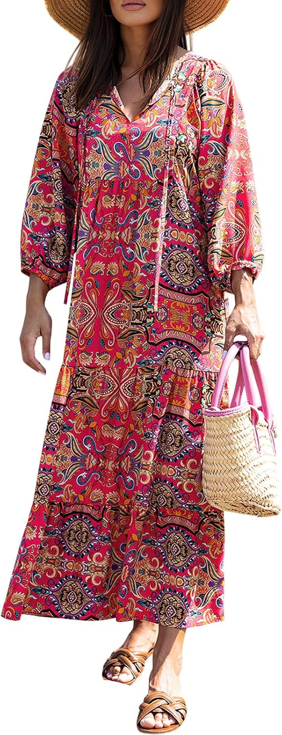 Bohemian Geometric Pattern Maxi Long Dresses for Women