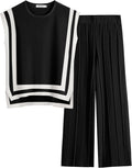 Women 2 Piece Knit Lounge Set - Casual Summer Sweater & Wide Leg Pants