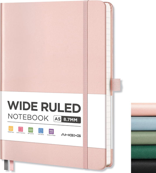 Premium A5 Leather Journal - 192 Numbered Pages, Thick 100 GSM Paper - Stylish Rose Gold Notebook