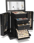 Jewelry Box for Women Rustic Wooden Organizer with Mirror - 4 Layer