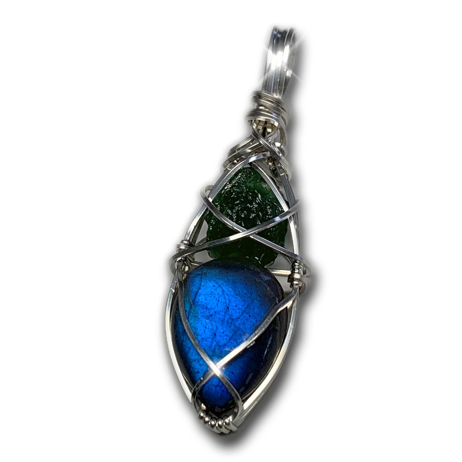 Genuine Moldavite Labradorite Pendant Necklace for Healing