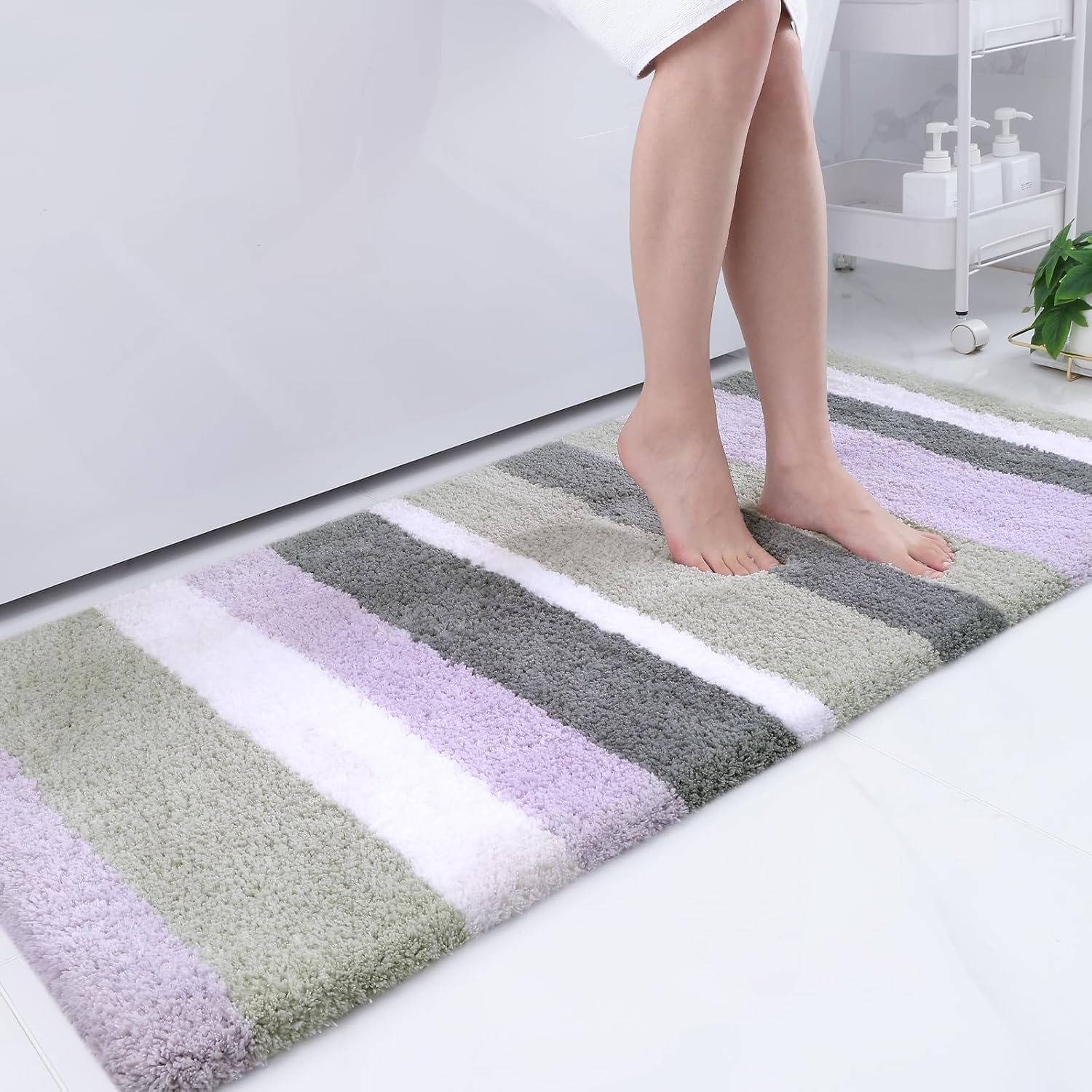 Buganda Microfiber Striped Bathroom Rugs for Comfort and Style