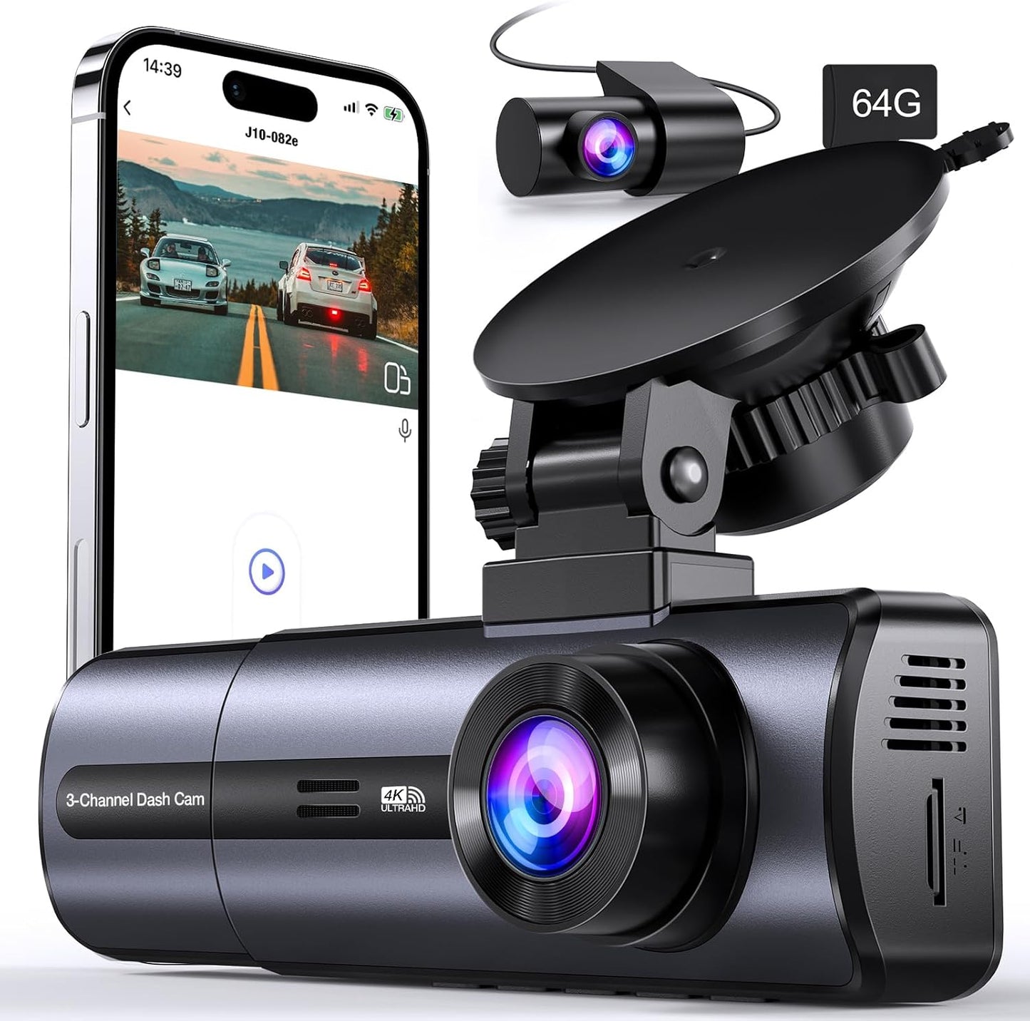 Ultimate Protection: 3 Channel 4K Dash Cam with Triple Cameras & 24hr Parking Mode