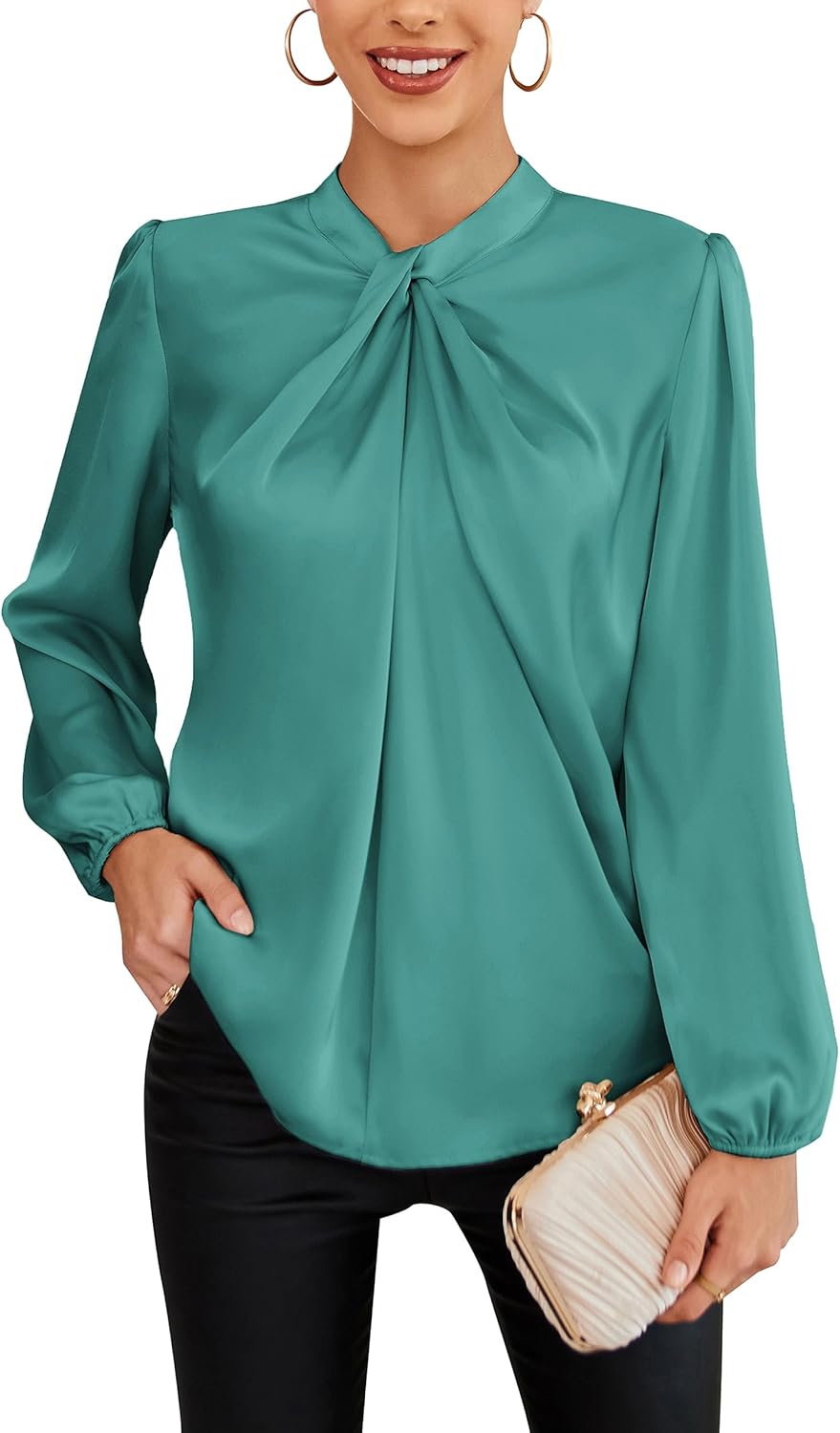 Elegant Mock Neck Long Sleeve Blouse for Business and Casual Wear