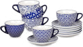 Ceramic 8 oz Cappuccino Cup Set with Saucers - Vintage Blue
