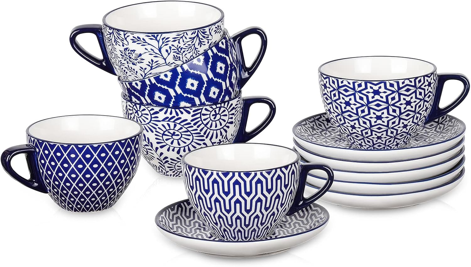 Selamica Ceramic Cappuccino Cup Set with Saucers for Coffee Lovers