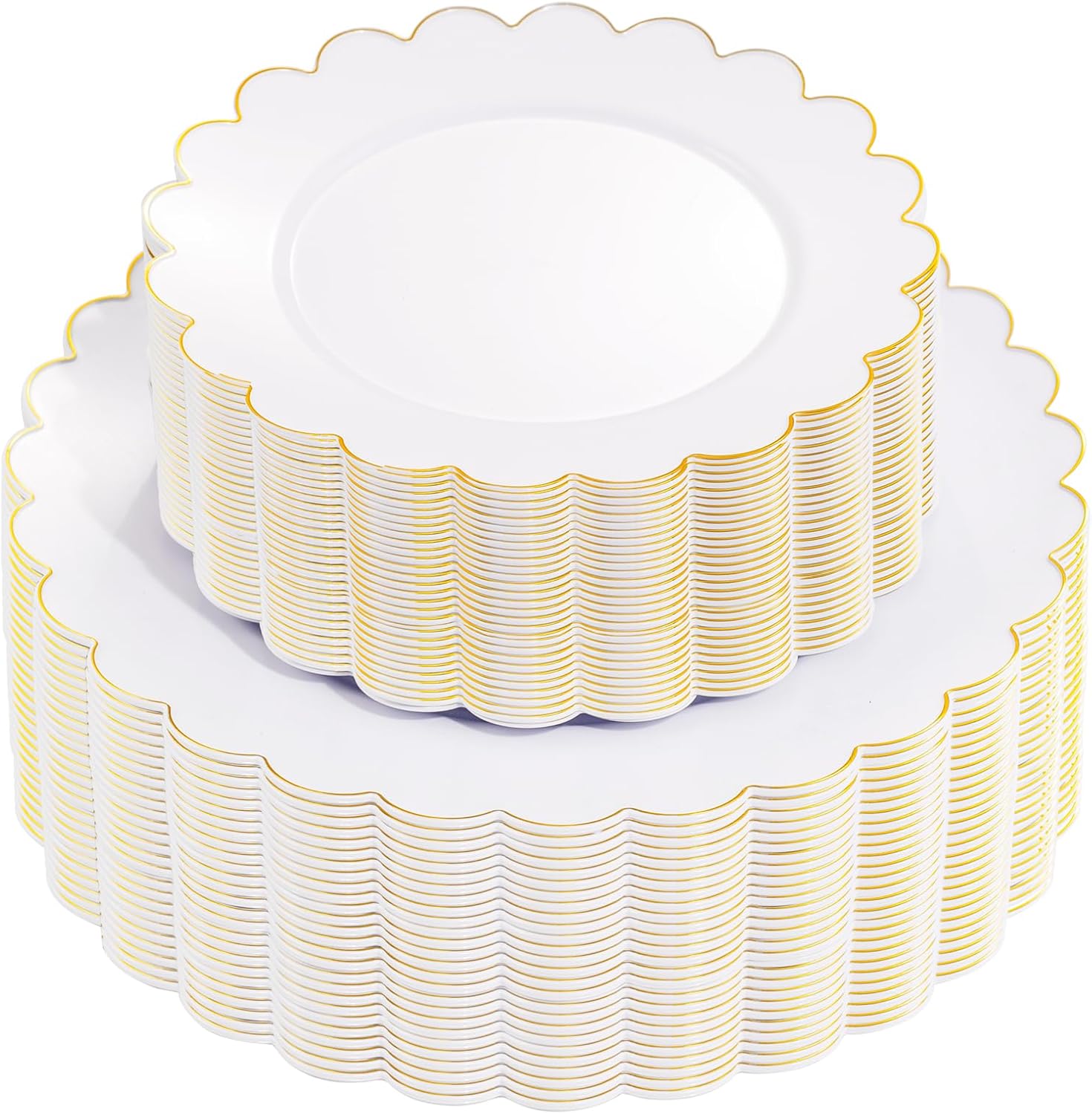 Supernal 100PCS Gold Scalloped Plastic Plates for Parties
