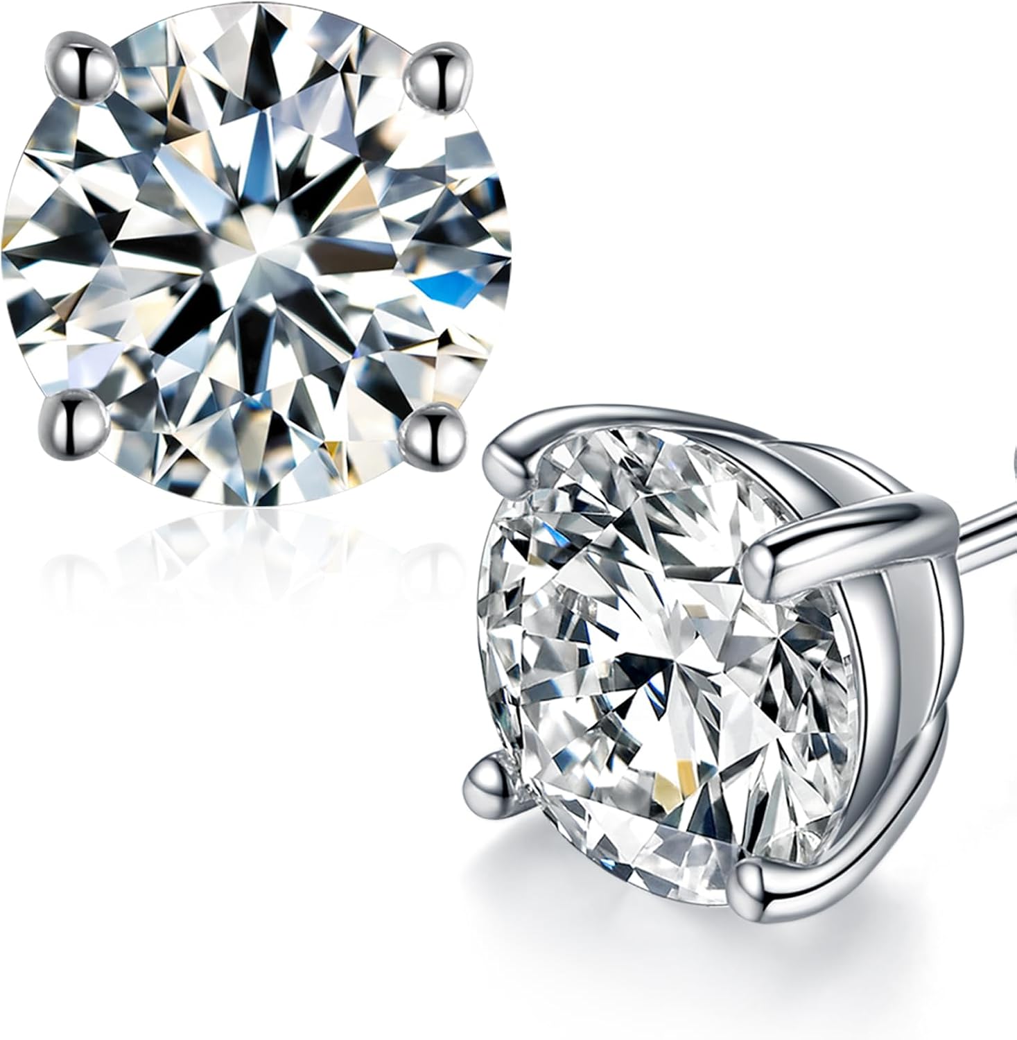 Moissanite Stud Earrings in 18K White Gold Plated Silver