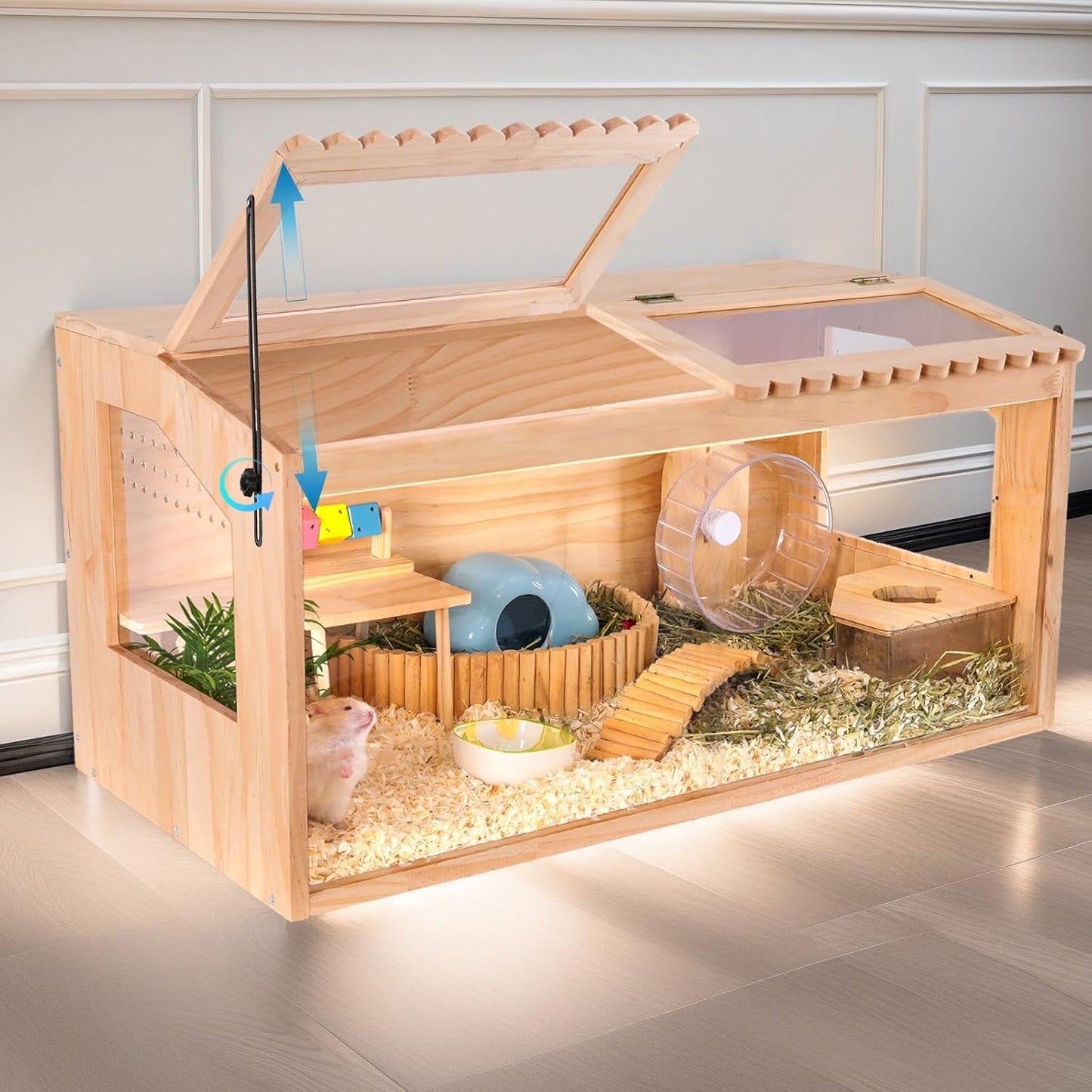 Wooden Hamster Cage for Small Pets - Spacious & Durable Design