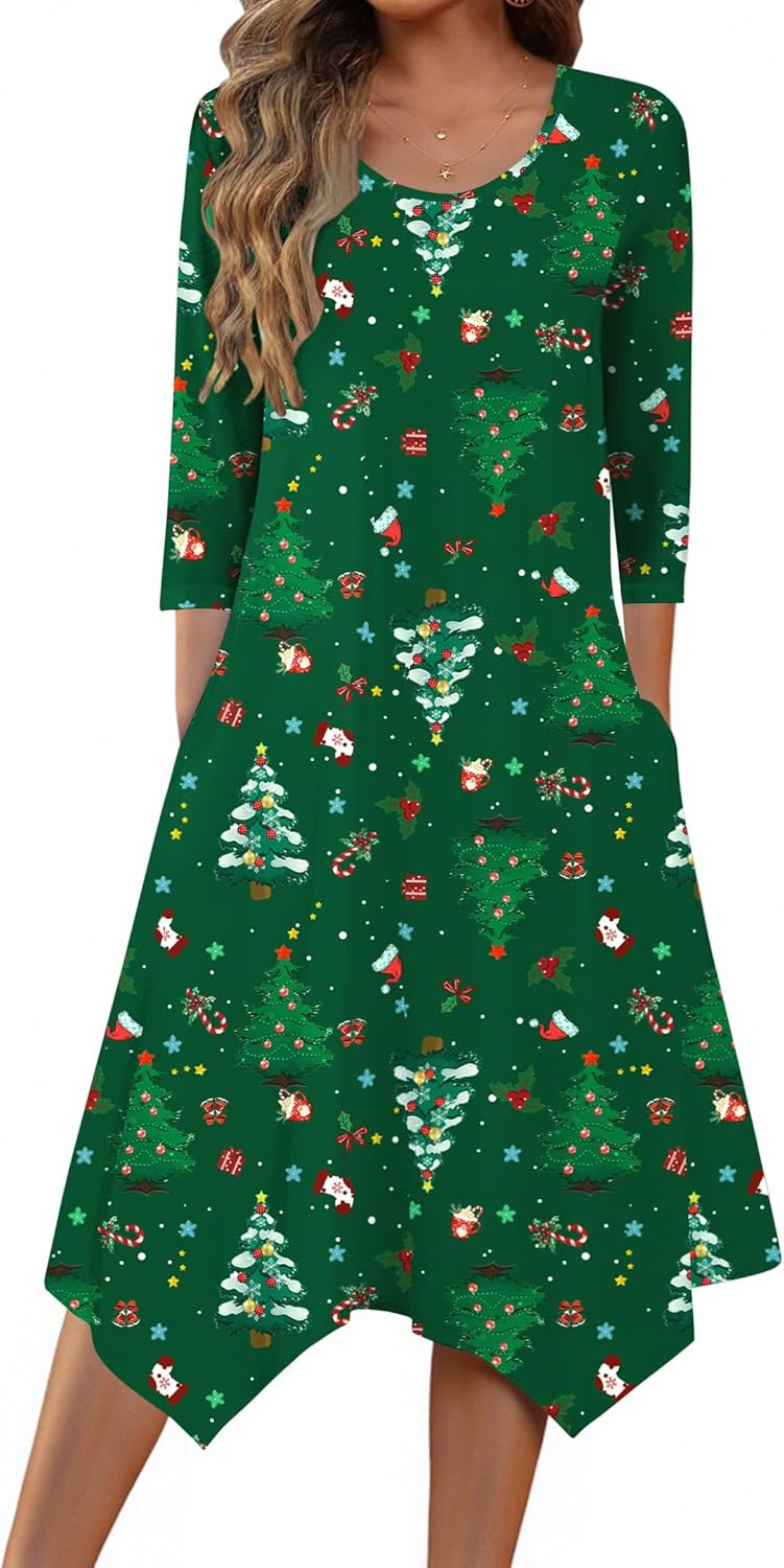 Zeagoo Womens Midi Dresses 3/4 Sleeve Casual Dress with Pockets