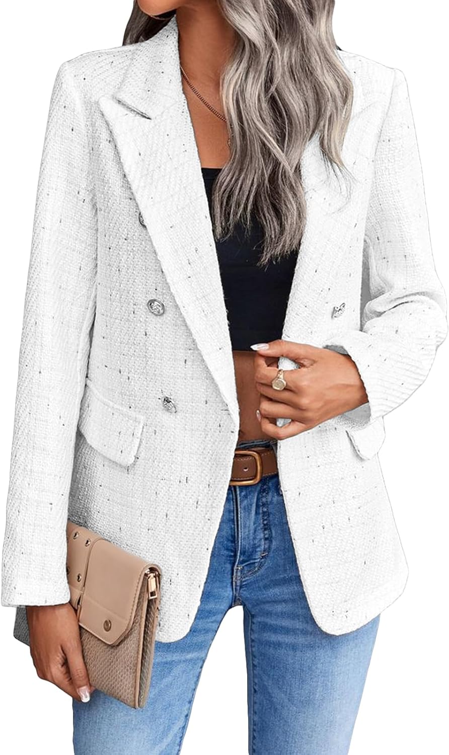 Mina Self 2025 Winter Women's Tweed Plaid Blazer Jacket Review
