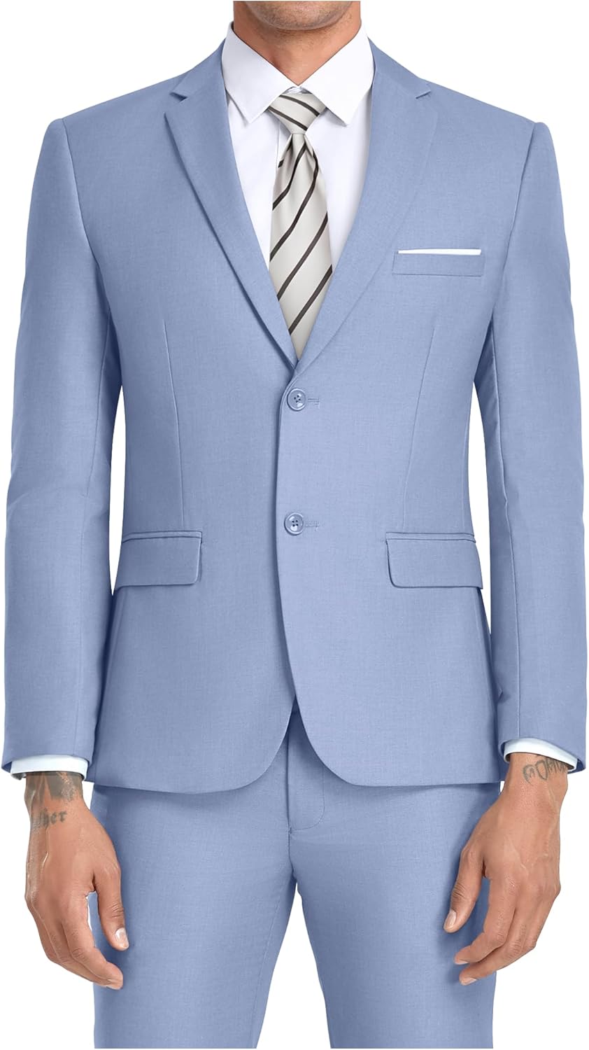 JPF Men's 2 Piece Slim Fit Suit Set with Tie for Every Occasion