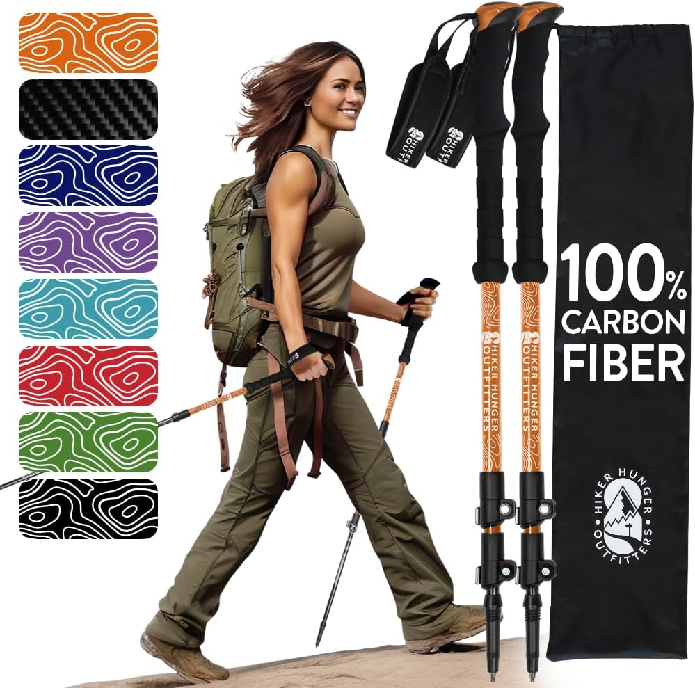 100% Carbon Fiber Trekking Poles - Lightweight Hiking Gear