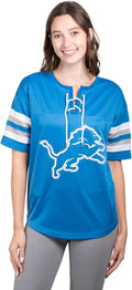 Ultra Game Women's NFL Lace Up Tee Shirt - Jersey-Striped Sleeves