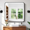 Bathroom Mirror 36x36 Black Square Wall Mirror - Modern Rounded