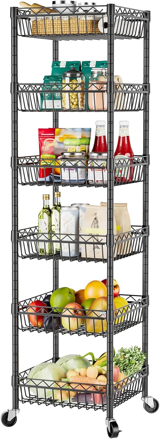 SINGAYE 6 Tier Wire Rack Shelving with Wheels for Storage