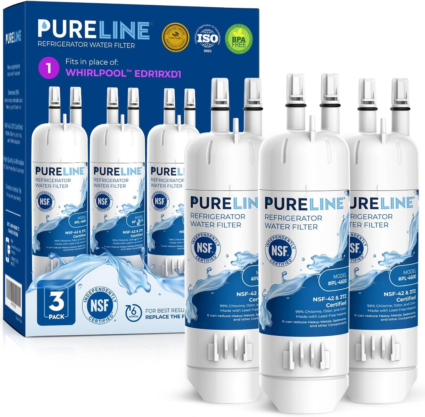 Pureline EDR1RXD1 Water Filter Replacement for Fresh Ice & Water