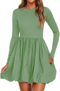 Fall Dresses for Women 2025 Casual Long Sleeve Bubble A Line Mini
