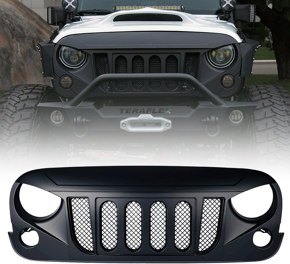 Xprite Front Matte Black Transformer Grille for Jeep Wrangler JK