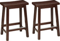 Solid Wood Saddle-Seat Counter Barstools - 24in Walnut Set of 2