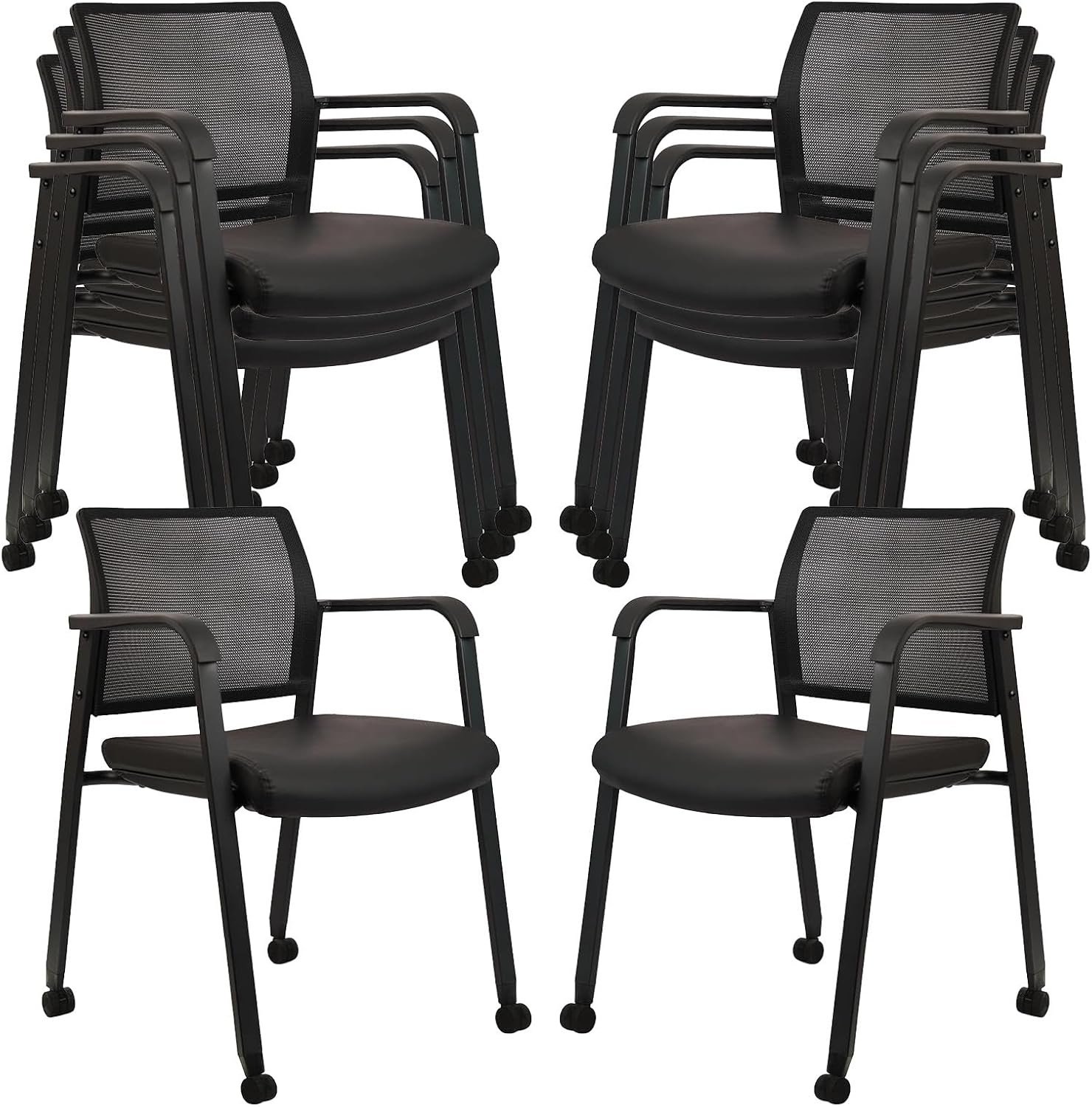 CLATINA Stacking Office Chair with Wheels for All-Day Comfort