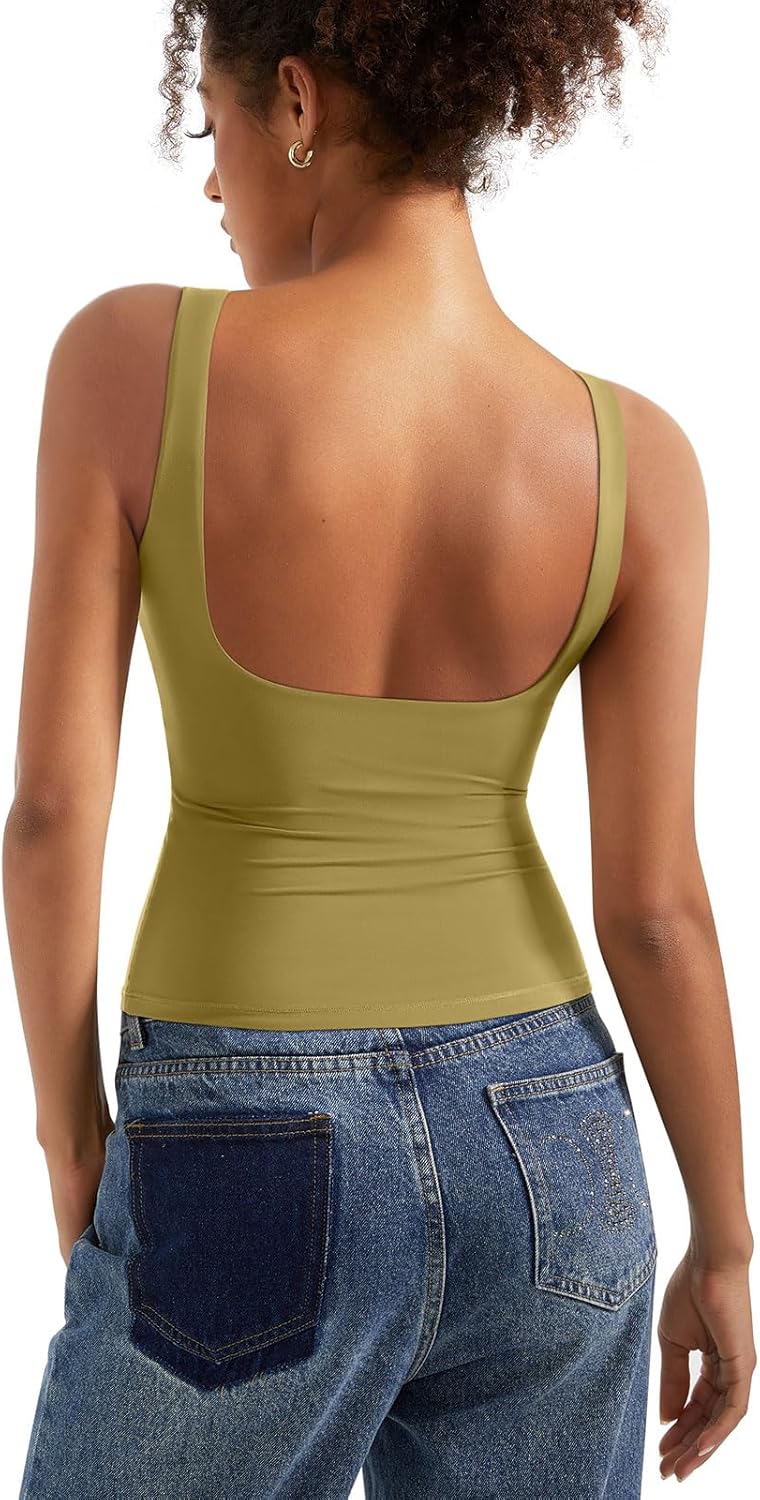 Padded Open Back Boat Neck Tank Tops for Trendy Women