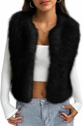 Faux Fur Vest For Women Cropped Fuzzy Jacket - Fluffy Winter Coat