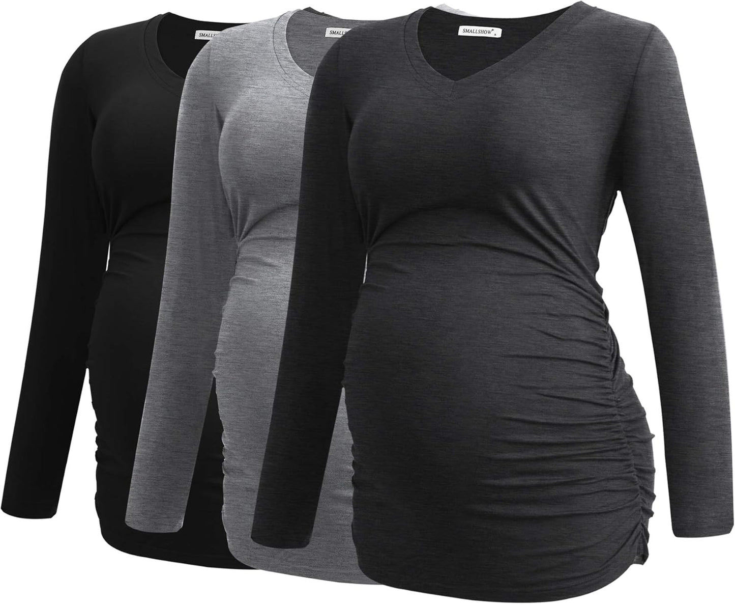 V-Neck Maternity Shirt for Women - Long Sleeve Ruched Top
