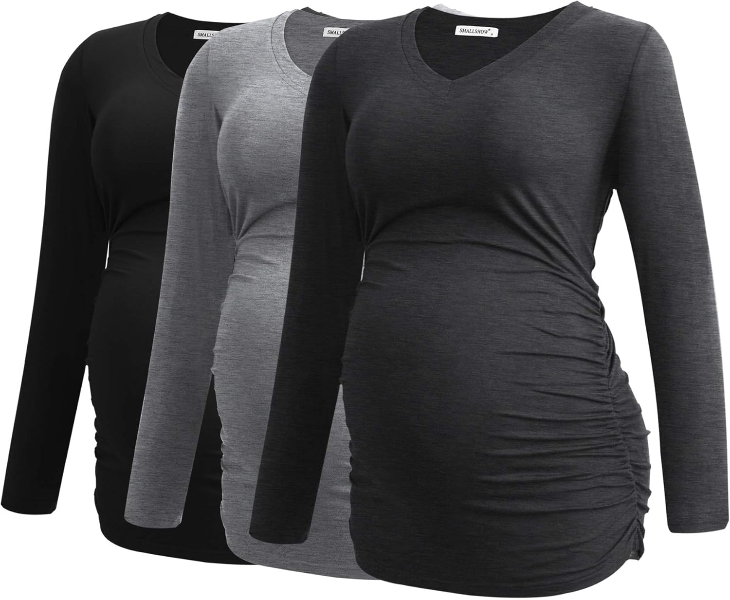 V-Neck Maternity Shirt for Women - Long Sleeve Ruched Top