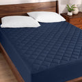 King Quilted Fitted Mattress Pad Dark Blue - Cooling, 15in Fit