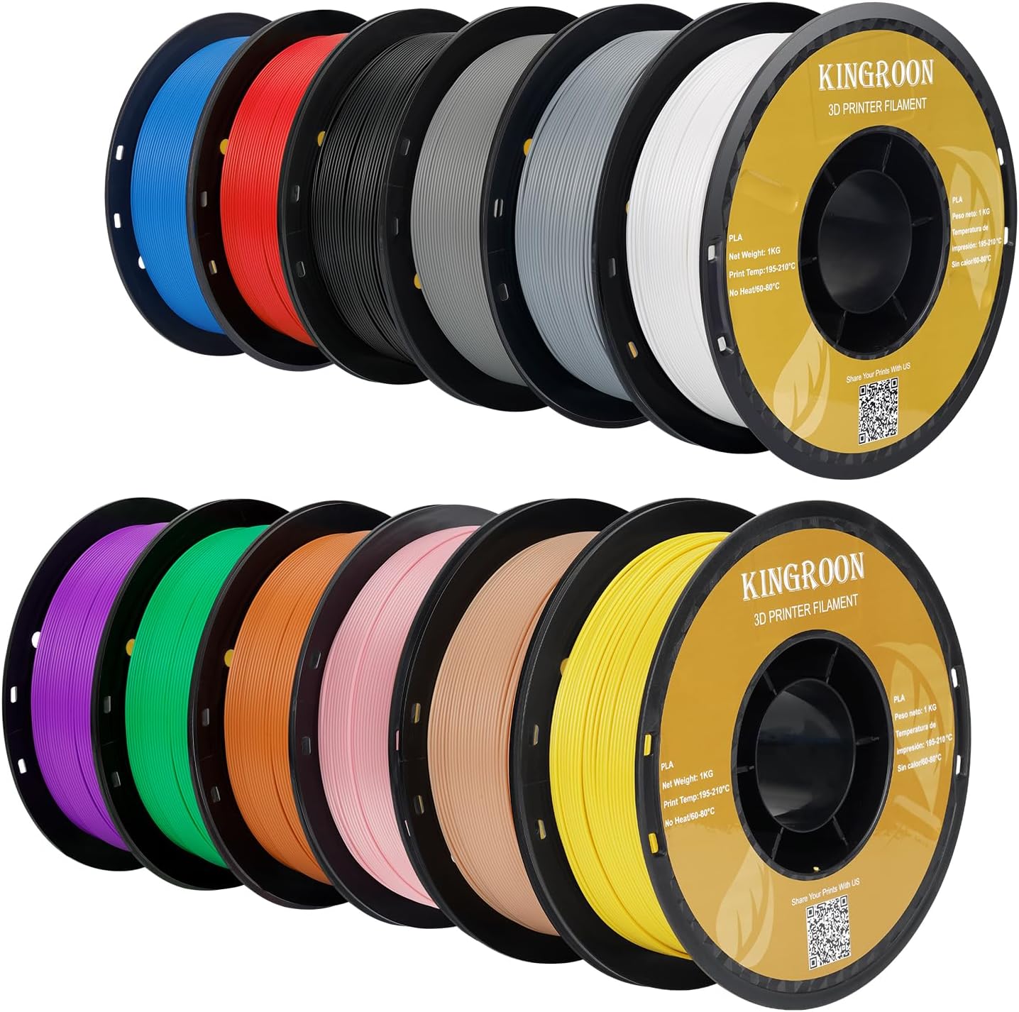 Kingroon PLA 3D Printer Filament - 12 Rolls for Quality Printing
