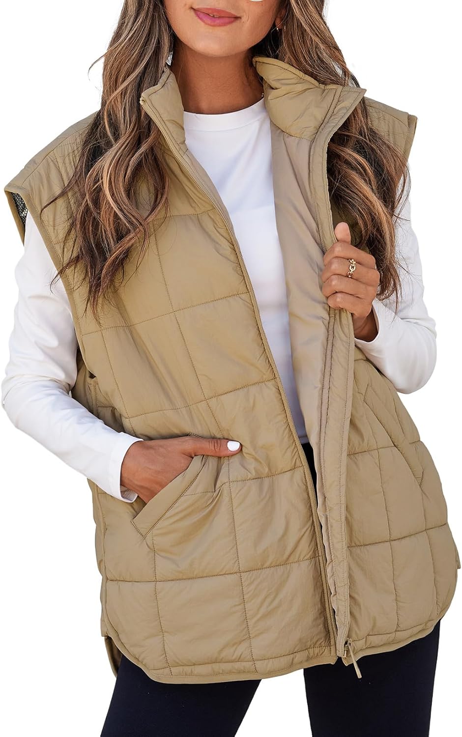 EVALESS Womens Puffer Vest Zip Up Cap Sleeve Jackets for Fall