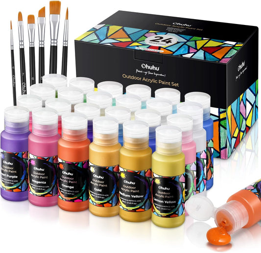 Ohuhu Outdoor Acrylic Paint Set for Metal - 24 Colors