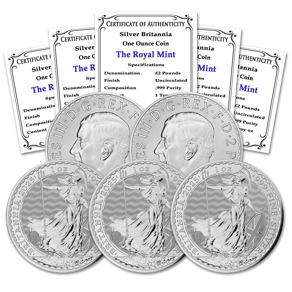 2025 Lot of 5 1 oz British Silver Britannia Coins Uncirculated