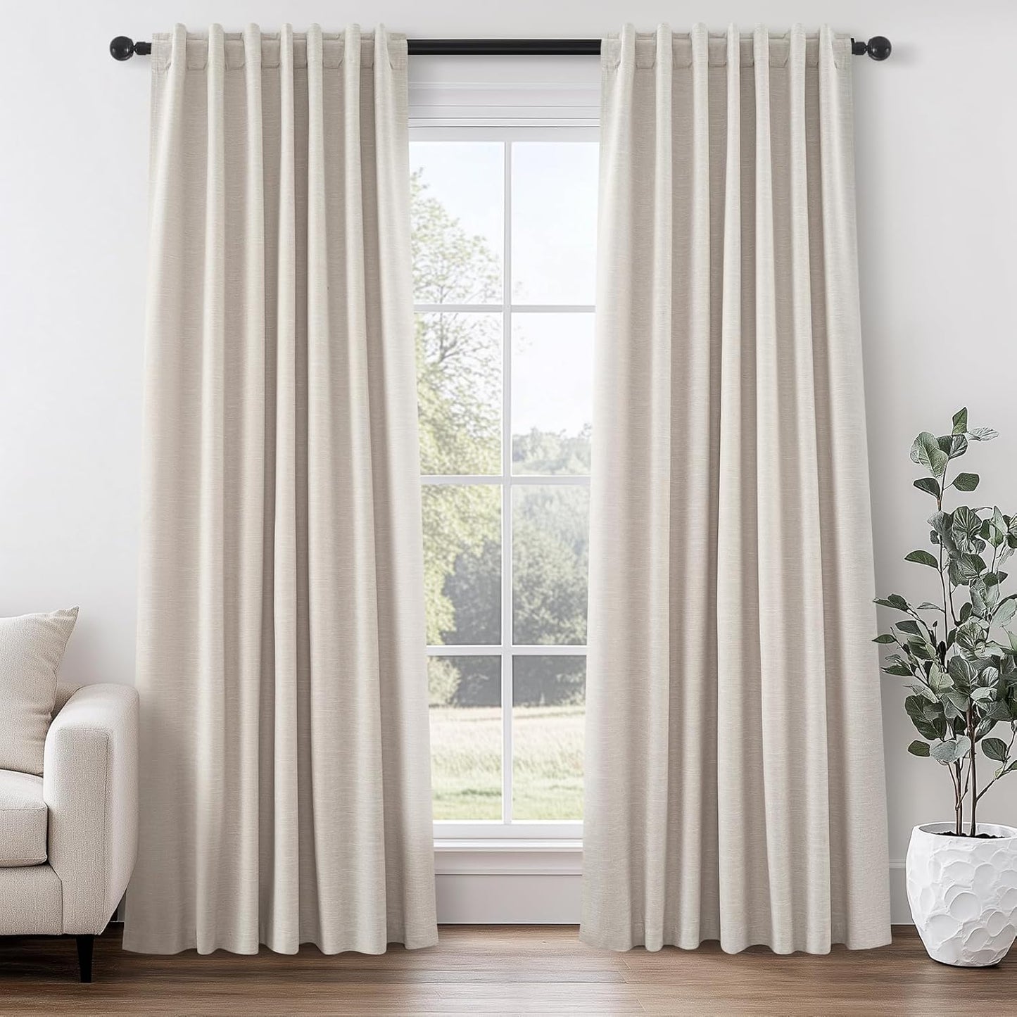 Topfinel Linen Blackout Curtains for Living Room and Bedroom