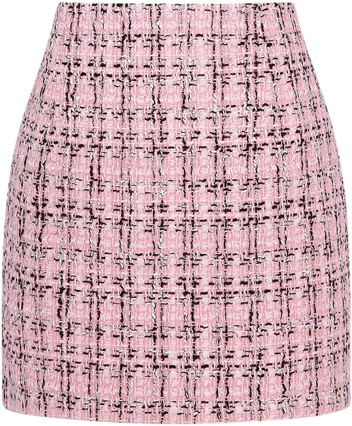 Kinghua Womens Wool Plaid Mini Skirt for Fall and Winter Wear