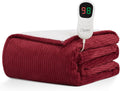 50x60 Heated Blanket Throw - Flannel Sherpa Electric Throw with 10