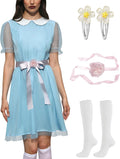 Pastel Blue Women's Halloween Doll Dress Set - Short Puff Sleeves