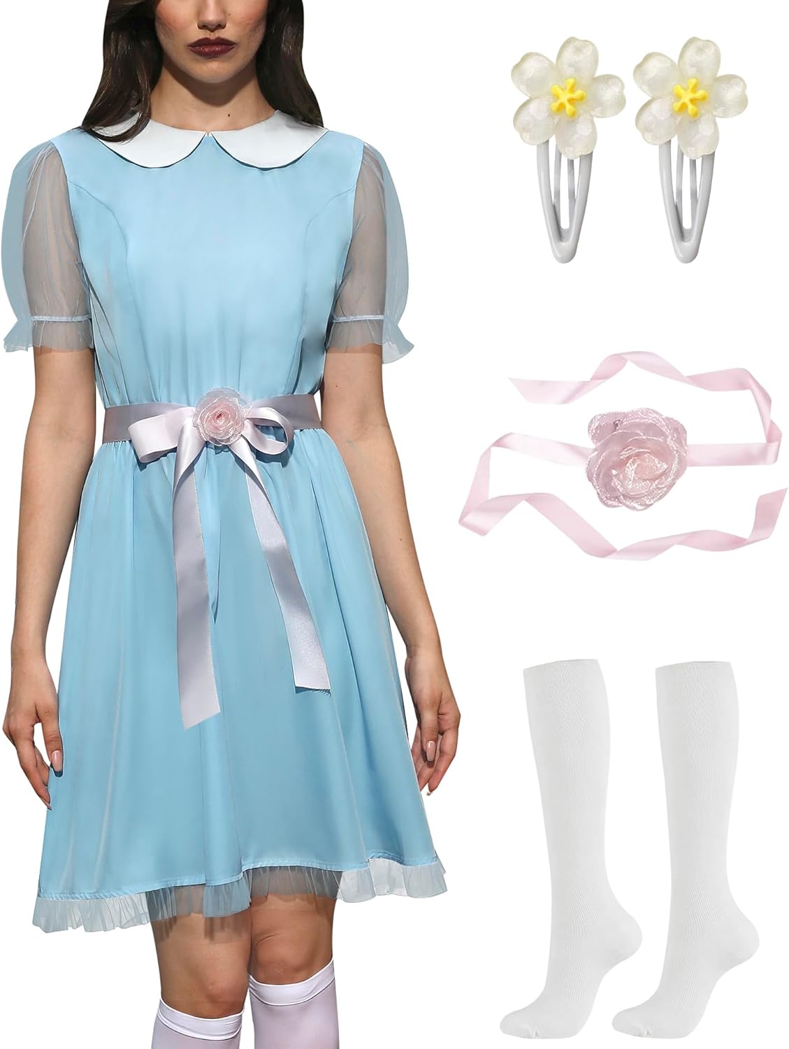 Women's Halloween Creepy Costume Set with Puff Sleeves and Clips