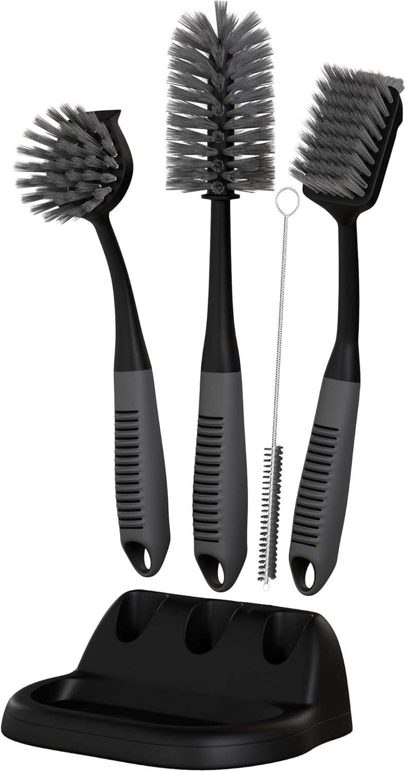 Dish Brush Set of 5 with Holder for Effective Kitchen Cleaning