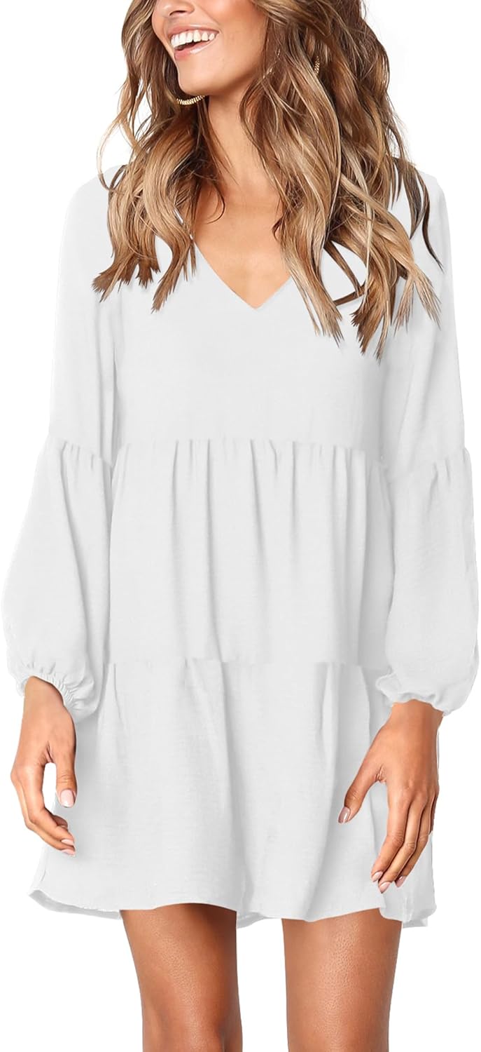 Amoretu Womens Tunic Dress Long Sleeve V Neck Casual Style