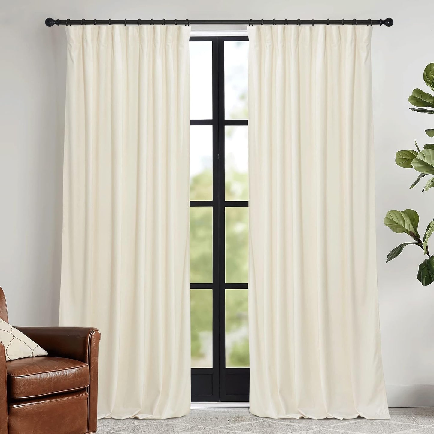 RYB HOME Cream Velvet Curtains for Light Dimming and Privacy