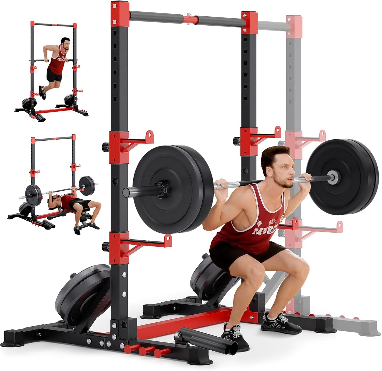 YOLEO Adjustable Squat Rack with Pull-Up Bar - Ultimate Home Gym Space Saver!