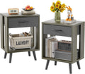 Nightstands Set of 2 with Black Fabric Drawer and Open Shelf - Gray