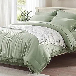 Sage Green Boho Comforter Set by Anluoer - 7 Piece Bedding