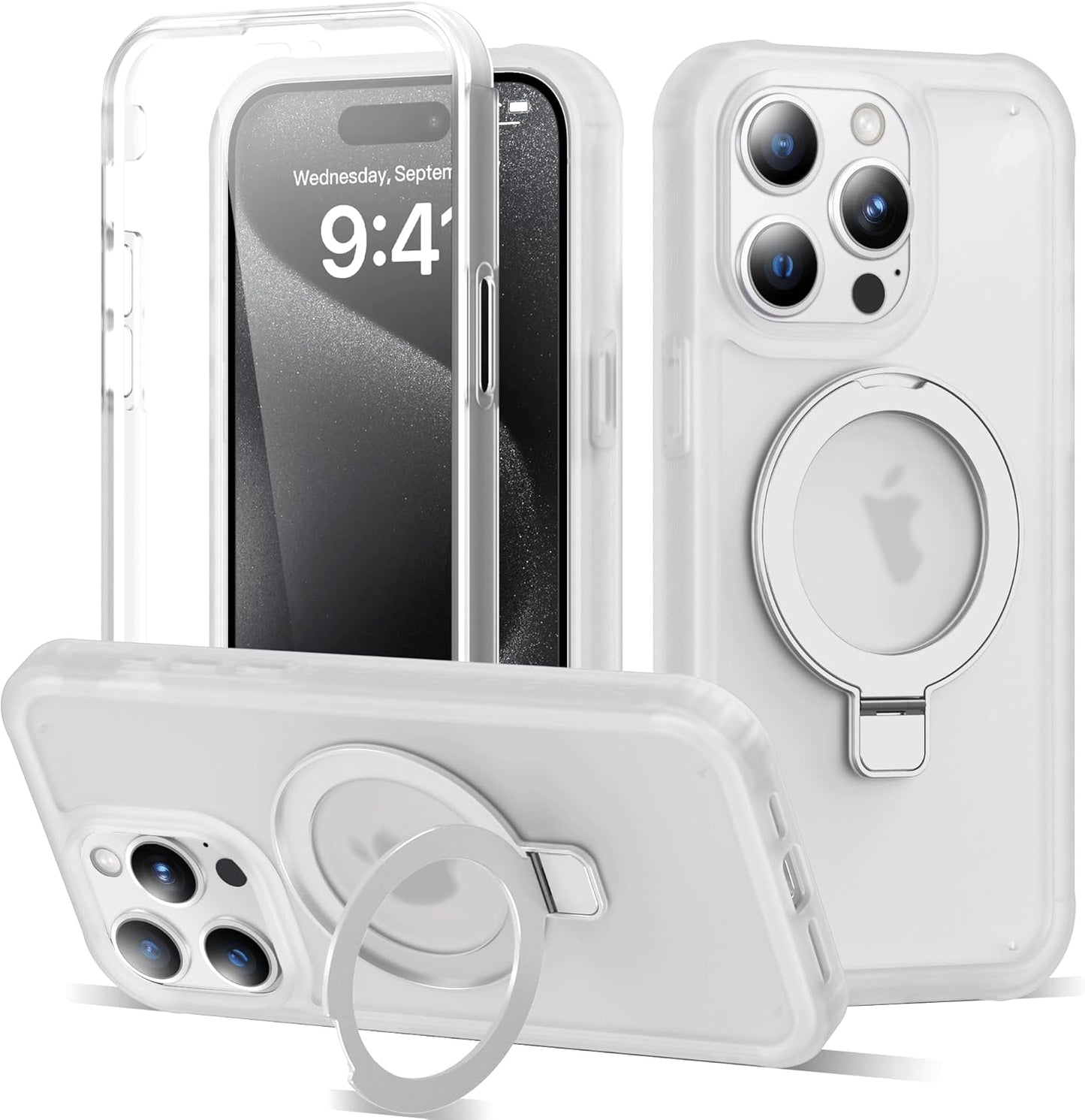 Compatible iPhone 15 Pro Case with Magnetic Ring Stand for Safety
