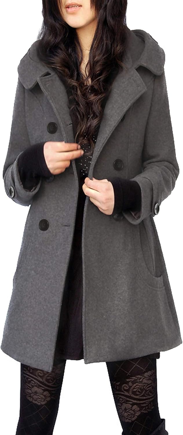 Tanming Women's Warm Double Breasted Wool Pea Coat Jacket